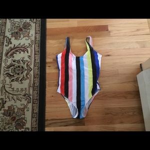 Striped one piece bathing suit
